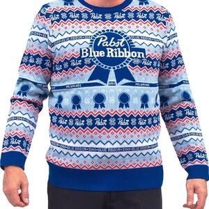 Pabst Blue Ribbon sweater, Men’s S/M. NWTs. Ugly Christmas Sweater